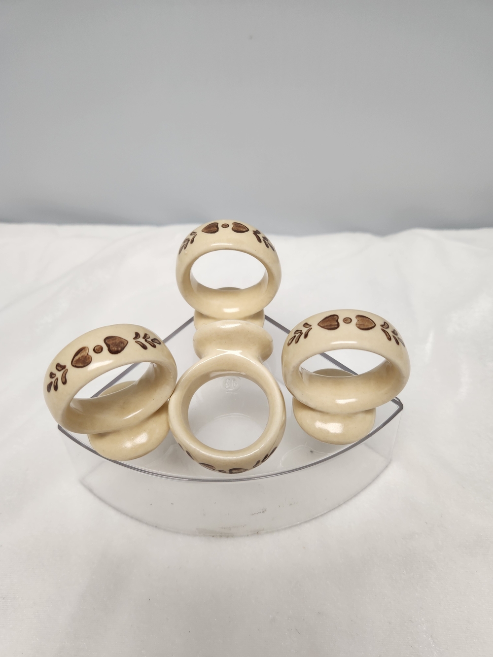 Pfaltzgraff Village Stoneware Napkin Rings with Brown Heart Motif - Set of 4